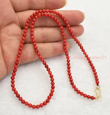 AAA+ Genuine Natural 4mm Red Coral Round Beads Necklace 16-28   • $6.50