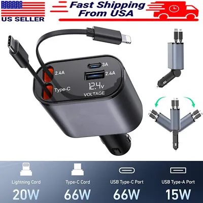 4 IN 1 Retractable Car Charger Cable Dual Port USB C PD Fast Charging Adapter US • $16.99