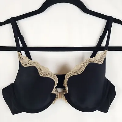 Maidenform Bra 34A One Fabulous Fit Front Close Lightly Lined Black Lace Trim • $11.99