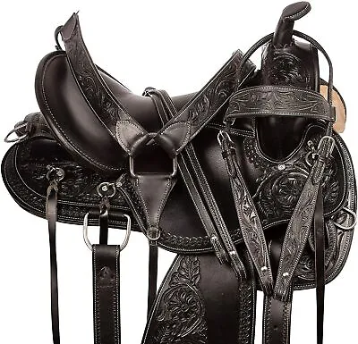 Western Horse Saddle Pleasure Trail Hand Tooled Leather Horse Tack Saddle • $369.35