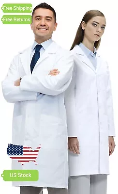 Professional Lab Coat For Men Women Snaps Full Sleeve Poly Cotton Medical XS-2XL • $9.99