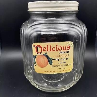 Vintage Delicious Brand Imitation Peach Jam Jar Pure Food Mfg Co Denver Colorado • $10.46