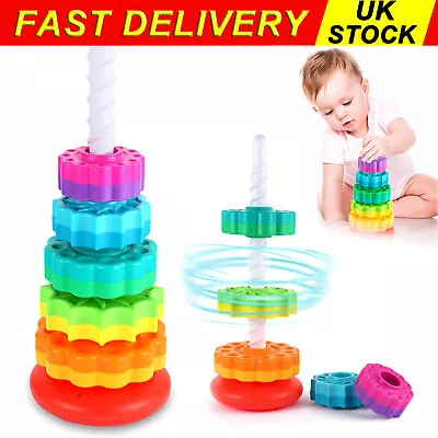 Baby Rainbow Spinning Toy Stacking Tower Stacker Toy Sensory Kids Early Activity • £8.89