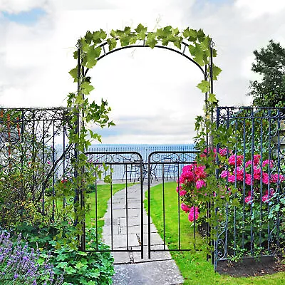 Metal Decorative Backyard Arch W/Gate Garden Arbor For Climbing Plants - 215H Cm • £65.99