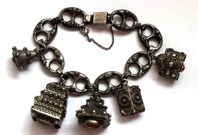 Antique Vintage Solid 800 Silver Etruscan Charm Bracelet Mariner Link Beaded • $244.99