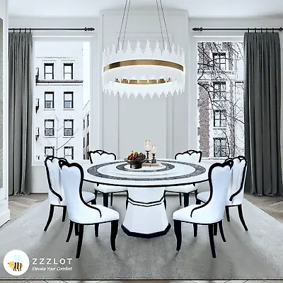 NEW White 1.5MØ Marble Dining Table W/ Lazy Susan Chairs Modern Contemporary Set • $2549.99