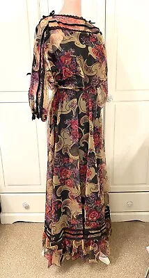 £120 • Buy Vintage Ronald Joyce After Six Maxi Dress Floral Chiffon UK 8 10 Dolman Sleeves