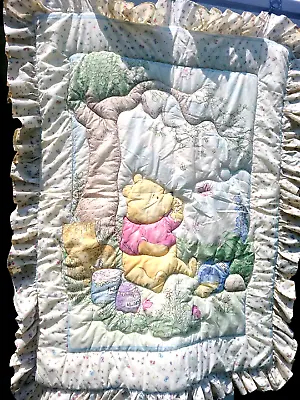 Vintage Disney Classic Winnie The Pooh Crib Comforter Baby Blanket Hunny Quilt • $57