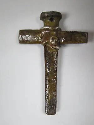 RARE HANDMADE METAL 2 3/4  Rustic Christ Nail Cross Pendant Charm • $10