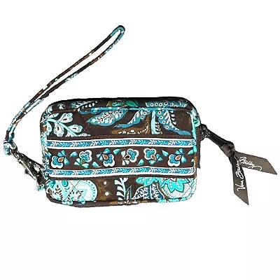 Vera Bradley Blue And Brown Floral Lagoon Tech Phone Change Zipper Wristlet 5x4” • $10.88