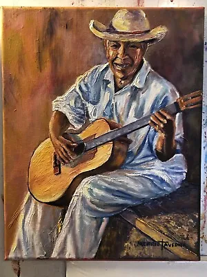 ORIGINAL ART 11x14 OIL Painting Guitar Player Man  Folk Music Singer Wall Decor • $150