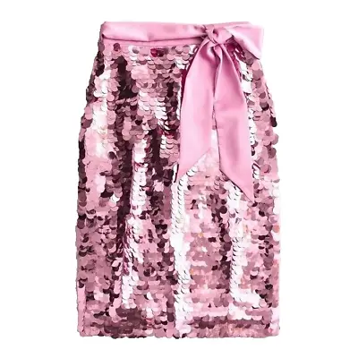 NWT J.Crew Satin-bow Paillette Sequin Pencil In Pink Skirt 10 • $110