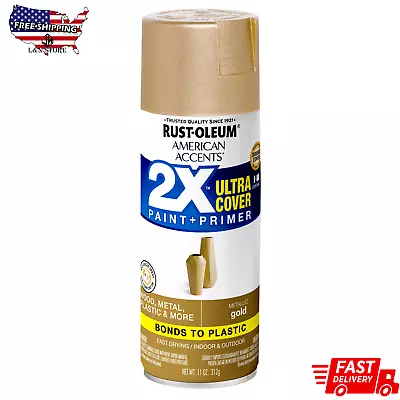 Gold Rust-Oleum American Accents 2X Ultra Cover Metallic Spray Paint- 12 Oz • $7.78