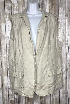 J. Jill Linen Women S Vest  Size XL Beige Single Button Up Sleeveless Collared • $20