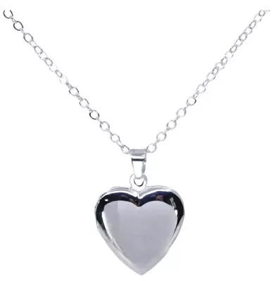 Heart Locket 2.8cm 17 Inch Chain Picture Keepsake Rhodium Silver Valentine Gift • £3.99
