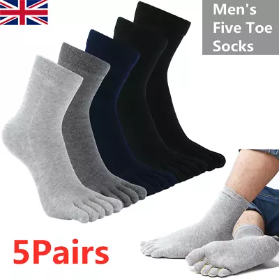 5 Pairs Five Toe Socks Absorbent Stockings Men's Cotton Blend Soft Five Fingers • £4.99