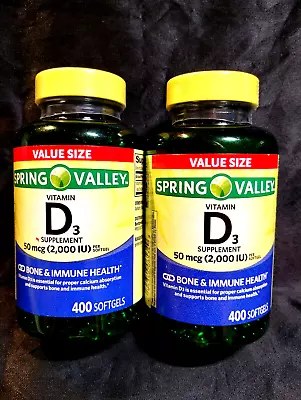 Spring Valley..d3..2000iu..bone & Immune Health..2-400 Softgel Bottles..dec 2027 • $18.79