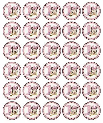 Minnie Mouse 1st Birthday Cupcake Toppers Edible Wafer Paper Cake Decorations 30 • $6.49