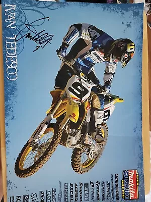 VintageIVAN TEDESCO Signed Suzuki Motocross MX Racing Poster 13x19 • $24.90