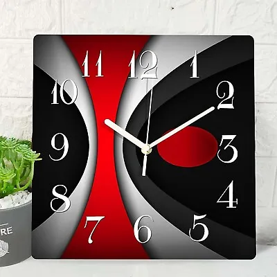 $69.99 • Buy Wooden Wall Clock Silent Non-Ticking ,Red Black Grey Modern Irregular Abstract
