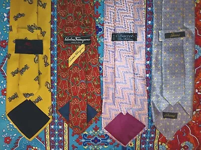 $845 4x Luxury Designer Silk Ties By ETRO .. FERRAGAMO .. CHARVET & BRIONI   • $36