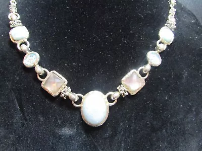 Michael Dawkins Sterling Silver Larimar/MOP/silver Flake/Agate Necklace QVC • $129.95