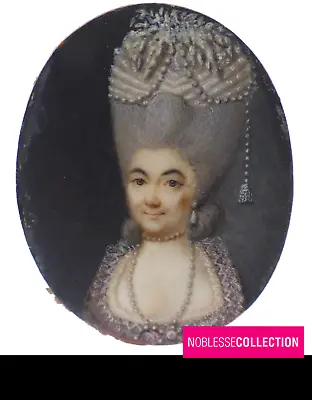 ANTIQUE 1780s 18th CENTURY FRENCH MINIATURE HAND PAINTED NOBLEWOMAN PORTRAIT • $430