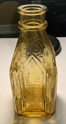 $8 • Buy Vintage WHEATON GLASS Chief Wahoo Electric Tonic Cathedral Brand Amber Bottle