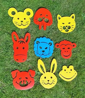 Animal FACE MASK TEMPLATES X 9 Horse Rabbit Pig Mouse Cat Frog Chimp Lion Walrus • £1.45