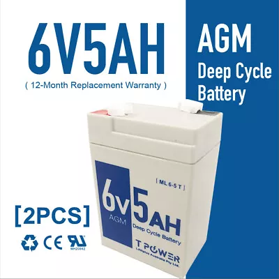 2x Tpower 6V 5AH SLA Battery 6 Volt High Rate  4.5AH Same Size Toy Electric Bike • $39.50