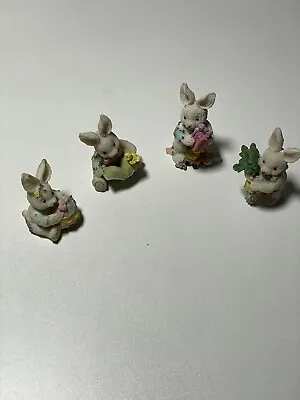 $10 • Buy Lot 4 Spring Easter Bunny Rabbit 2  Figurines Easter Village Basket Eggs Décor