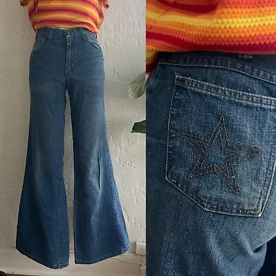 Vintage Wrangler Bell Bottom Jeans 70s Denim Flare Pants Star Butt 26 X 30 1/2 • $70