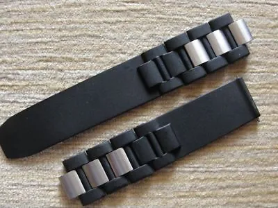 20mm Black Rubber Strap Silver Links For Cartier Must 21 Autoscaph Chronoscaph • $57.98