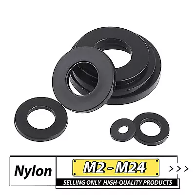 M2-M24 Black Nylon Flat Plain Washers Plastic Penny Washers Form A Repair Gasket • £1.43