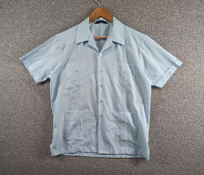 £27.50 • Buy PREMIER Vintage Men's Blue Guayabera Cuban Mexican Holiday Button Shirt - L