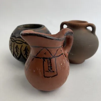 Vintage Maricopa? Hand Painted Pottery Vessel Seed Pot Tiny Lot Of 3 Shelf Decor • $105.80