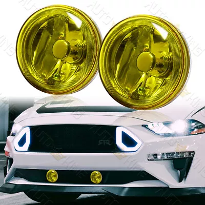 Universal Chrome Housing Yellow Lens 4  Round Fog Driving Bumper Lights Lamp Kit • $35.24