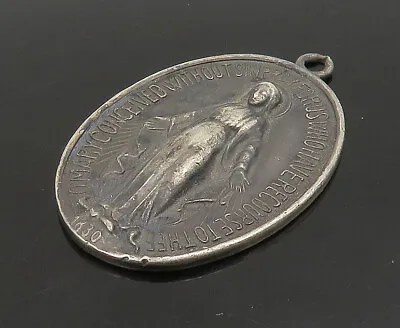 925 Sterling Silver - Vintage Antique Oxidized Miraculous Medal Pendant- PT18836 • $70.75