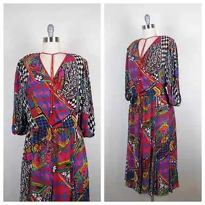 Vintage 1980s Diane Freis Dress Set Skirt And Top Vibrant Colorful Psychedelic  • $125