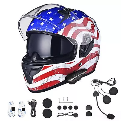 AHR Full Face Flip Up Motorcycle Helmet With 2 Visor Bluetooth 5.2 Headset DOT • $134.90