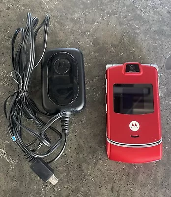 Motorola RAZR V3m Sprint Fire Red & Silver Flip Phone BUNDLE Working Rare Color • $59.99