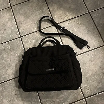 Vera Bradley Large Quilted Black Microfiber Tote Travel Bag Zipper Top Crossbody • $27.95