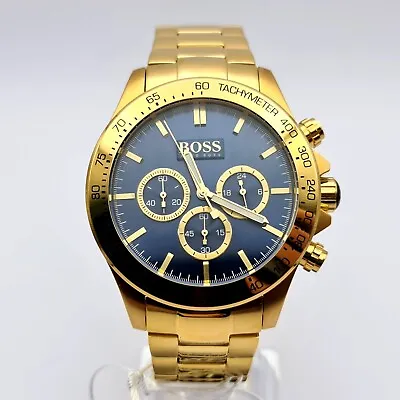£87.39 • Buy Brand New Hugo Boss Hb1513340 Mens Luxury Steel Gold Blue Dial Chronograph Watch