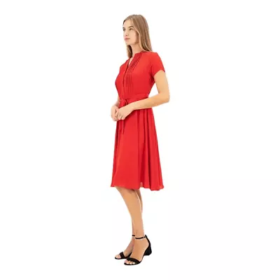 Nanette Lepore Dress Womens Size 14 Red Pintucked • $25