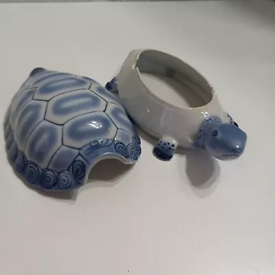 Vintage White And Blue Ceramic Turtle Ashstray/ Trinket Box • $19.99