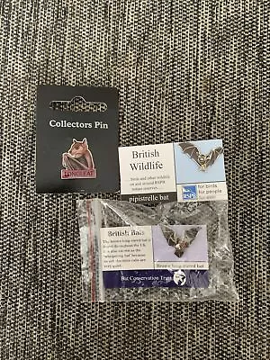 3x Bat Pin Badge 1-RSPB Pipistrelle Bat 1- British Bats  Pin 1- Longleat Bat Pin • £5