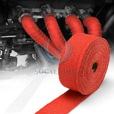 Red Exhaust Pipe Header Insulation Thermal Heat Wrap 2 X50' Motorcycle Car • $18.46