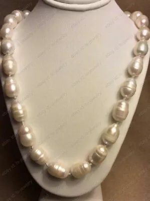 18inch 10-11MM Natural South Sea White Baroque Oval Pearl Necklace 925s Clasp • $5.60