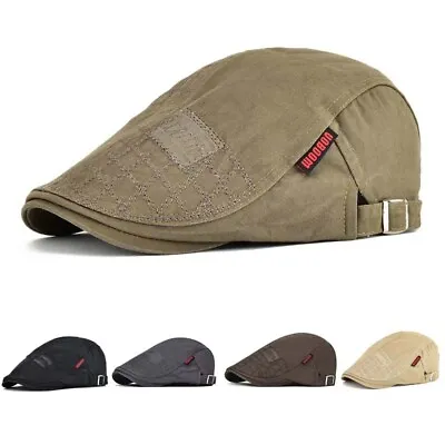 Retro Men Flat Cap Cotton Ivy Newsboy Adjustable Beret Cabbie Gatsby Driving Hat • £7.99