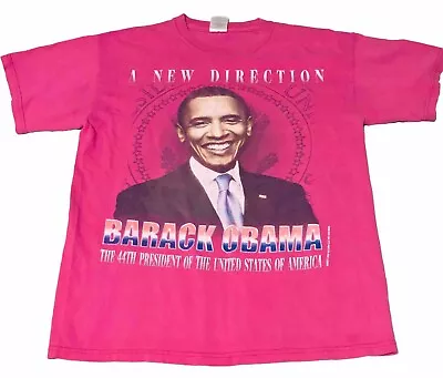BARACK OBAMA Women’s Hot Pink 2007 Medium Graphic Print Double Sided T-Shirt VTG • $19.99
